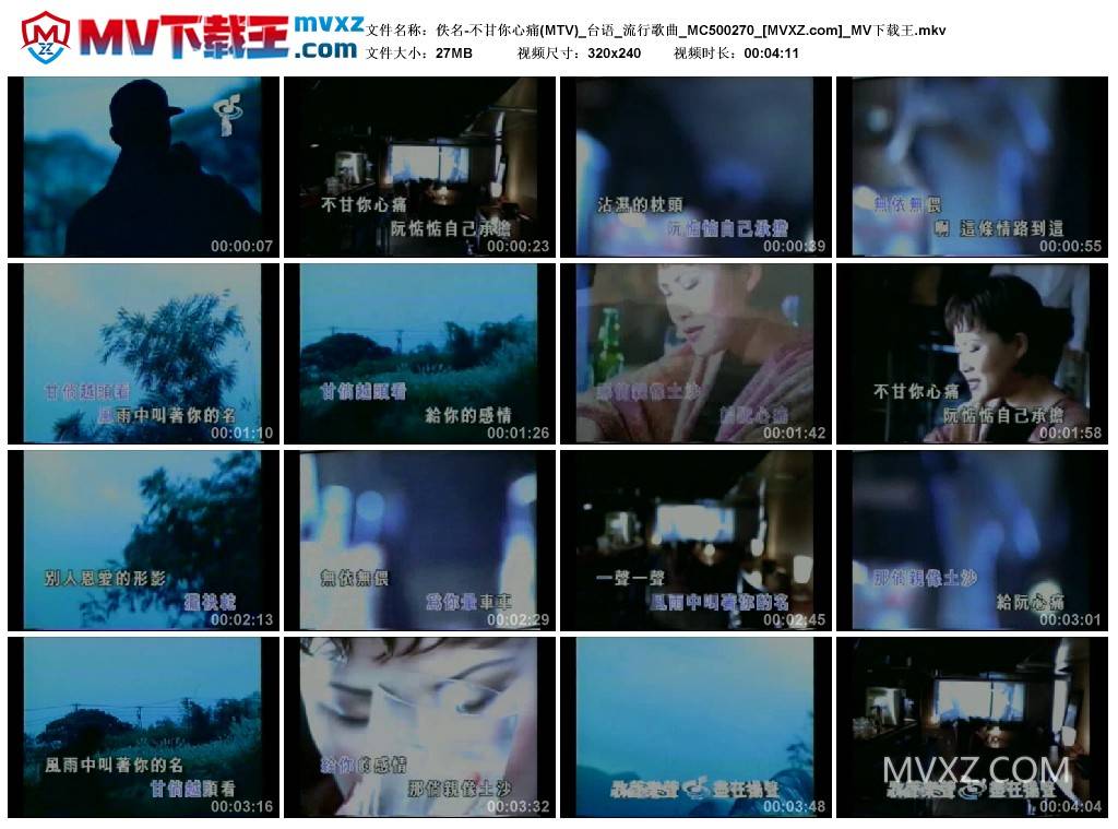 佚名-不甘你心痛(MTV)_台语_流行歌曲_MC500270